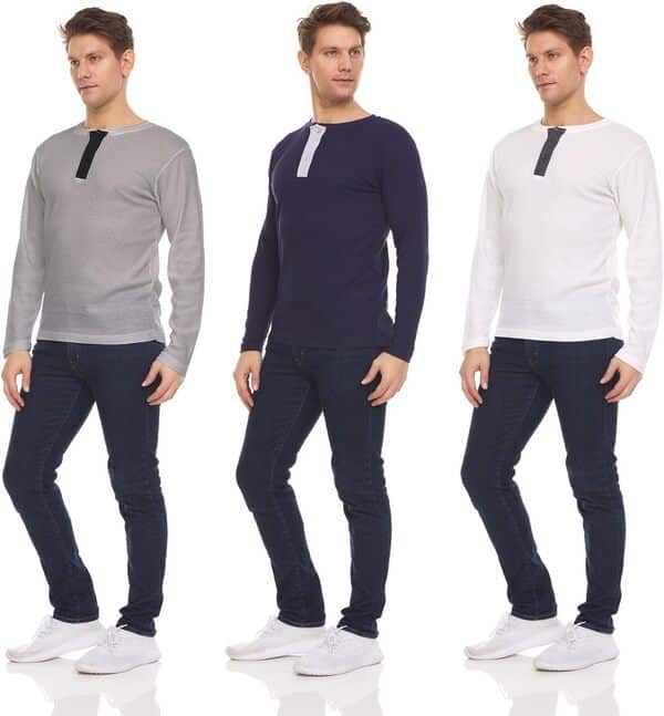 Henley Lot de 3 et 4 Chemises Thermiques à Manches Longues pour Homme