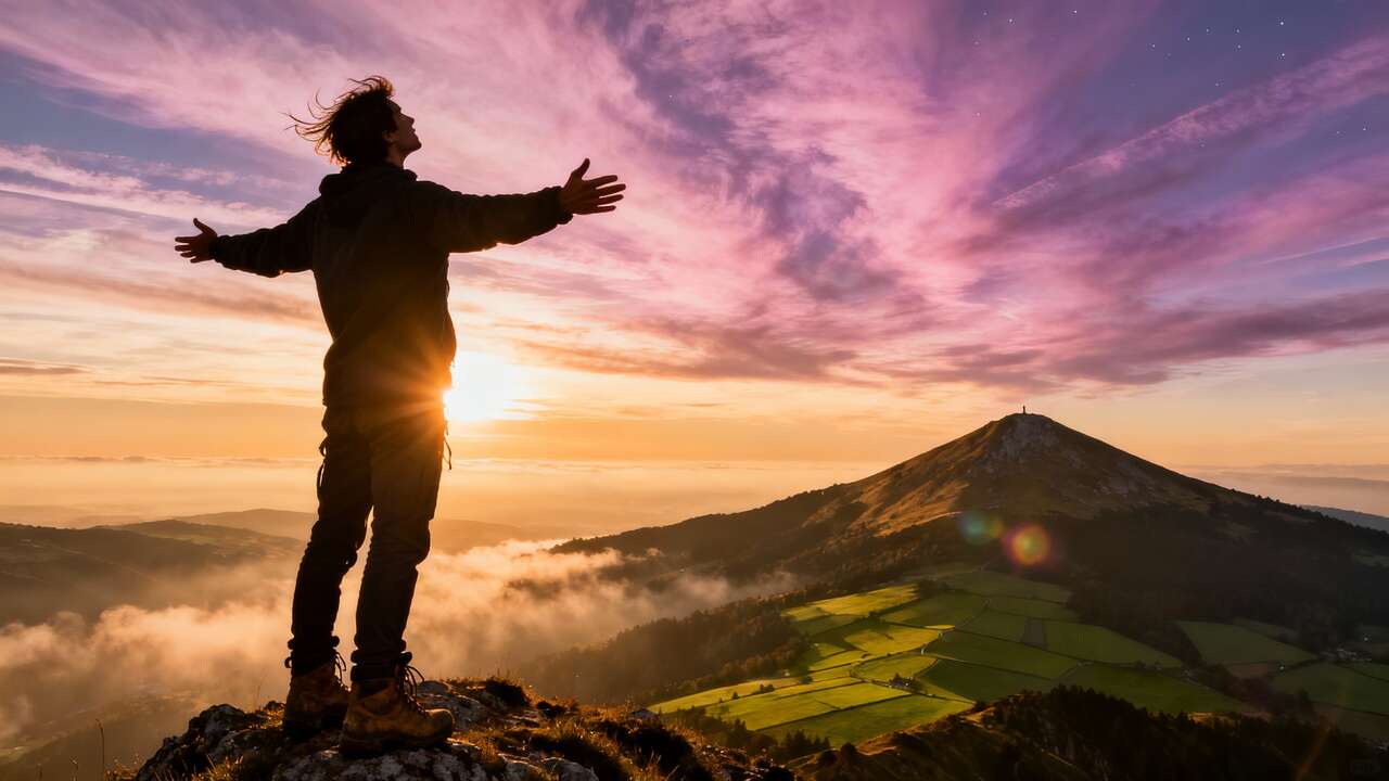 L'arriv&eacute;e au sommet du puy de peyre arse : moment de contemplation