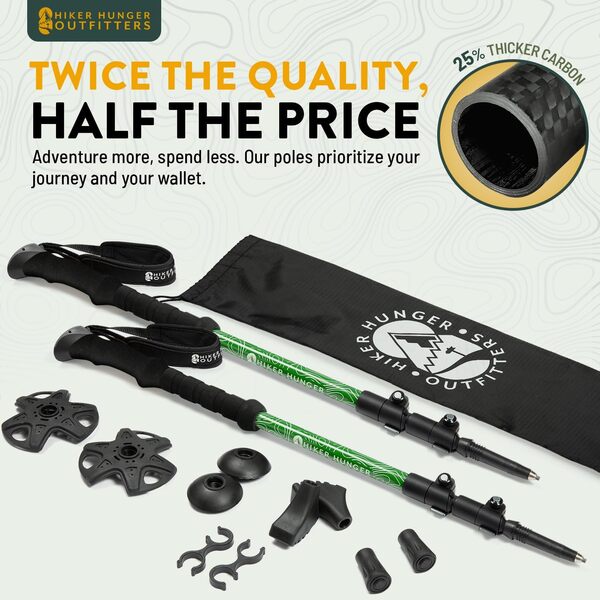 Bâtons de randonnée 100 % fibre de carbone de marque américaine – Bâtons de randonnée pliables ultra résistants et légers avec poignées en liège ou mousse EVA et verrous à rabat réglables rapidement
