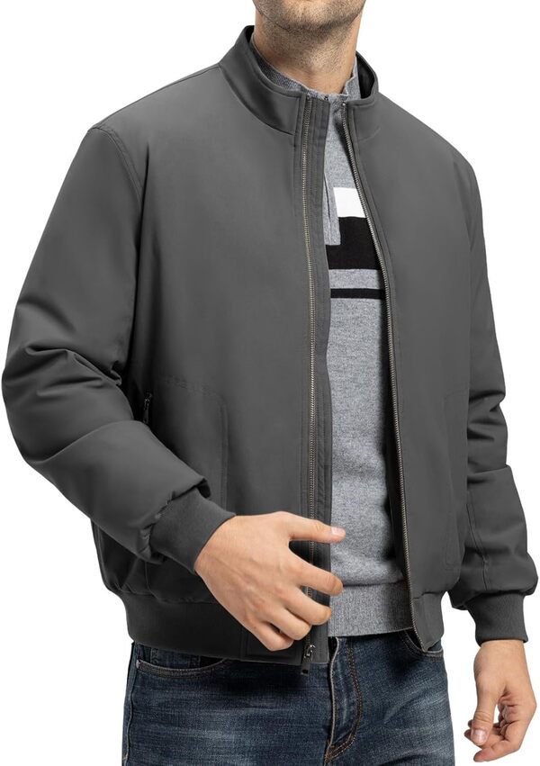 TBMPOY Blouson bomber d'hiver léger pour homme résistant à l'eau pour l'automne décontracté coupe-vent matelassé fermeture éclair intégrale manteaux de travail