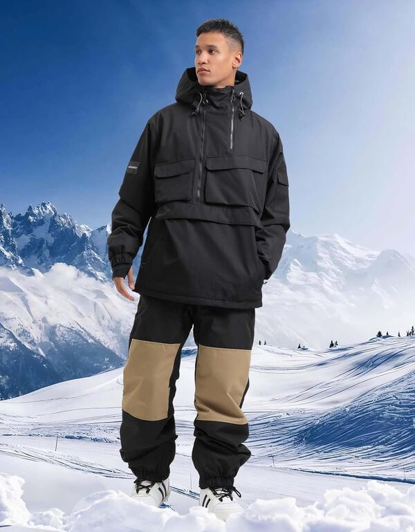 Veste de snowboard pour homme - Plusieurs poches - Chaude, imperméable et coupe-vent