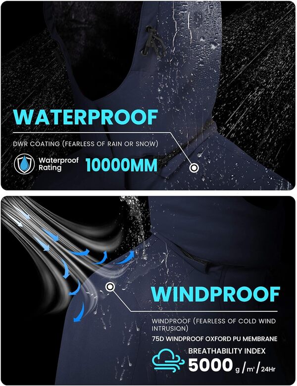 WULFUL Veste de ski imperméable à capuche pour homme - Manteau d'hiver chaud et de neige - Coupe-vent de montagne